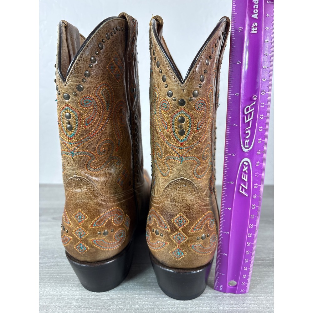 Black Star Women's CellSole Studded Tan Leather Western Boots Snip Toe Size 7.5B - Picture 6 of 8